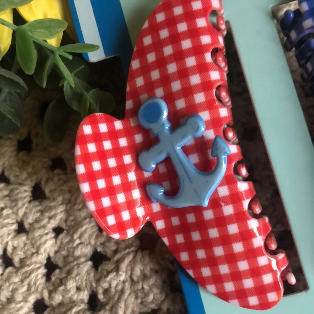 Piper Red & Blue Gingham Nautical Hair Clips